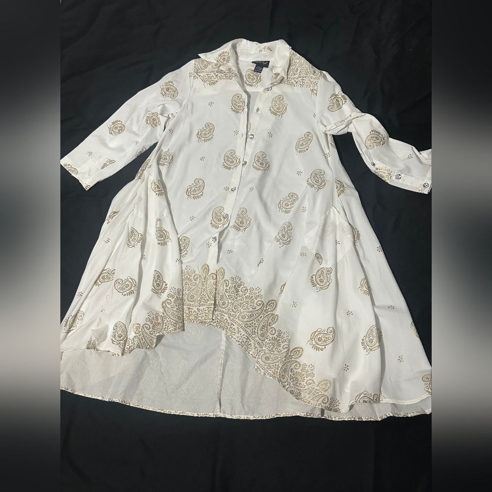 White & Gold Paisley Shirt Dress
